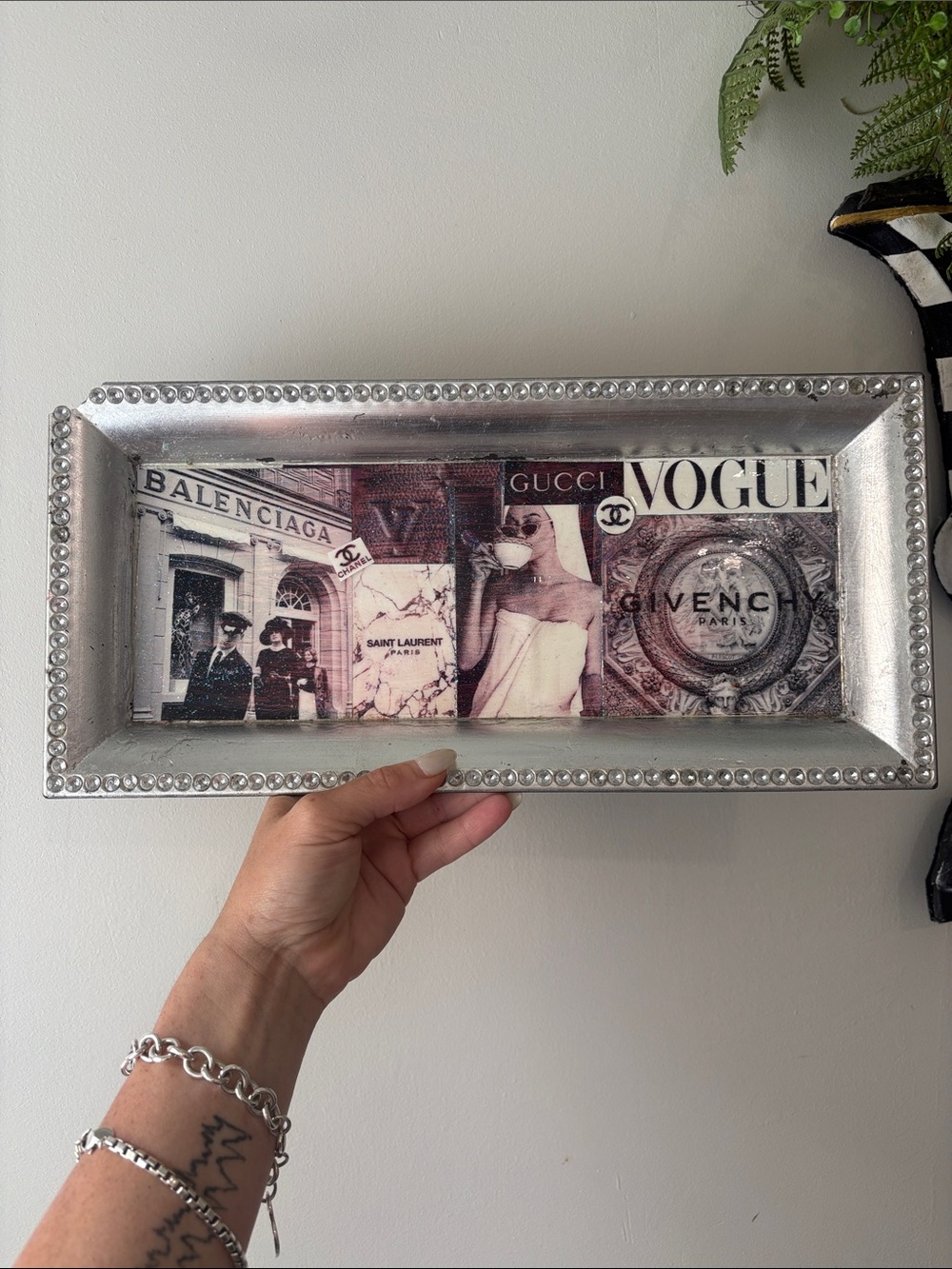 Designer Fashion Collage Decorative Tray - Silver